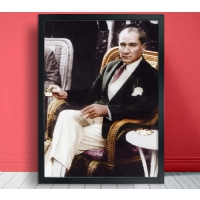 05 Atatürk Siyah Çerçeveli Kanvas Tablo