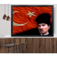 15 Atatürk Siyah Çerçeveli Kanvas Tablo