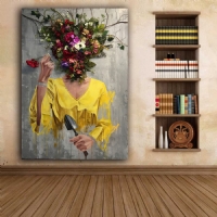 Simli Kanvas Dikdörtgen Tablo Çiçek Kafalı Kadın