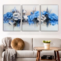 3 Parçalı Mavi Çiçekler Tablo Kanvas Seti